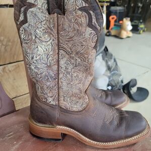 Brown Embossed Leather Heeled Boots